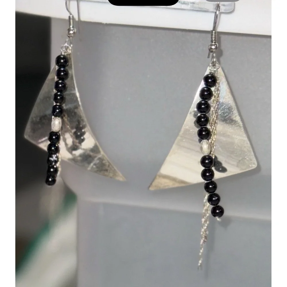 Vintage Sterling Silver Beaded‎ Dangle Earrings – Signed, Artist Unknown